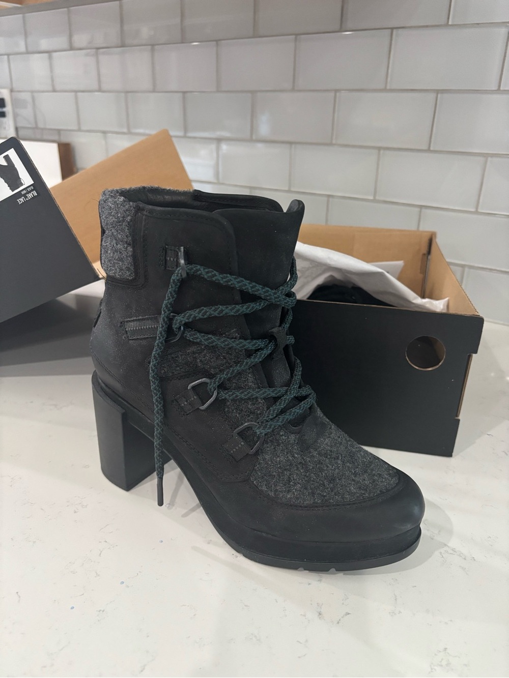 Sorel Black and Charcoal Heeled Lace-Up Ankle Boot